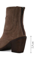 Woman Mink Zip Closure Thick-Heeled Suede Boots | Derimod
