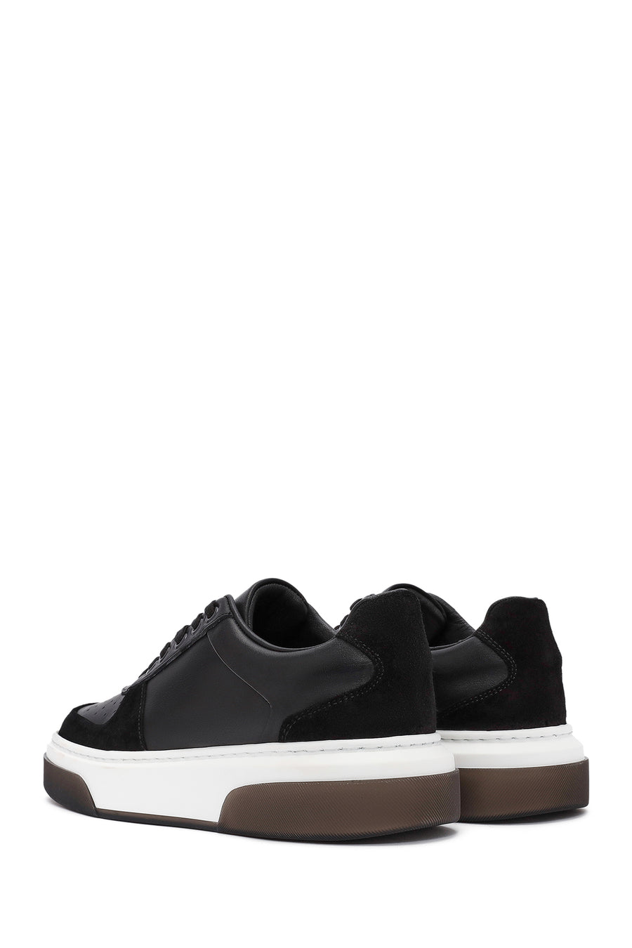 Men's Black Lace-up Thick-Sole Leather Sneaker