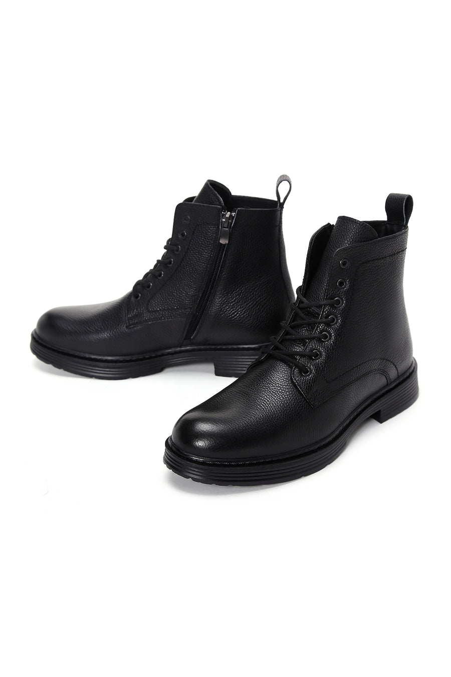 Men's Black Leather Zippered Casual Boots