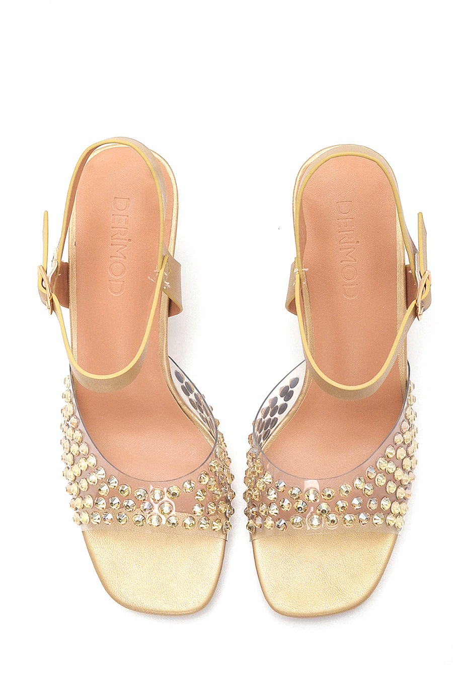 Women's Gold Stone Heeled Sandals