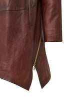 Daniela Women's Brown Hooded Long Oversize Leather Coat | Derimod