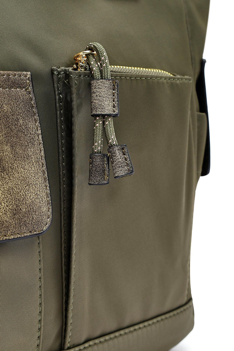 Woman Khaki Long-Strap Fabric Shoulder Bag
