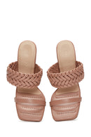 Women's Beige Knitted Heeled Slippers | Derimod