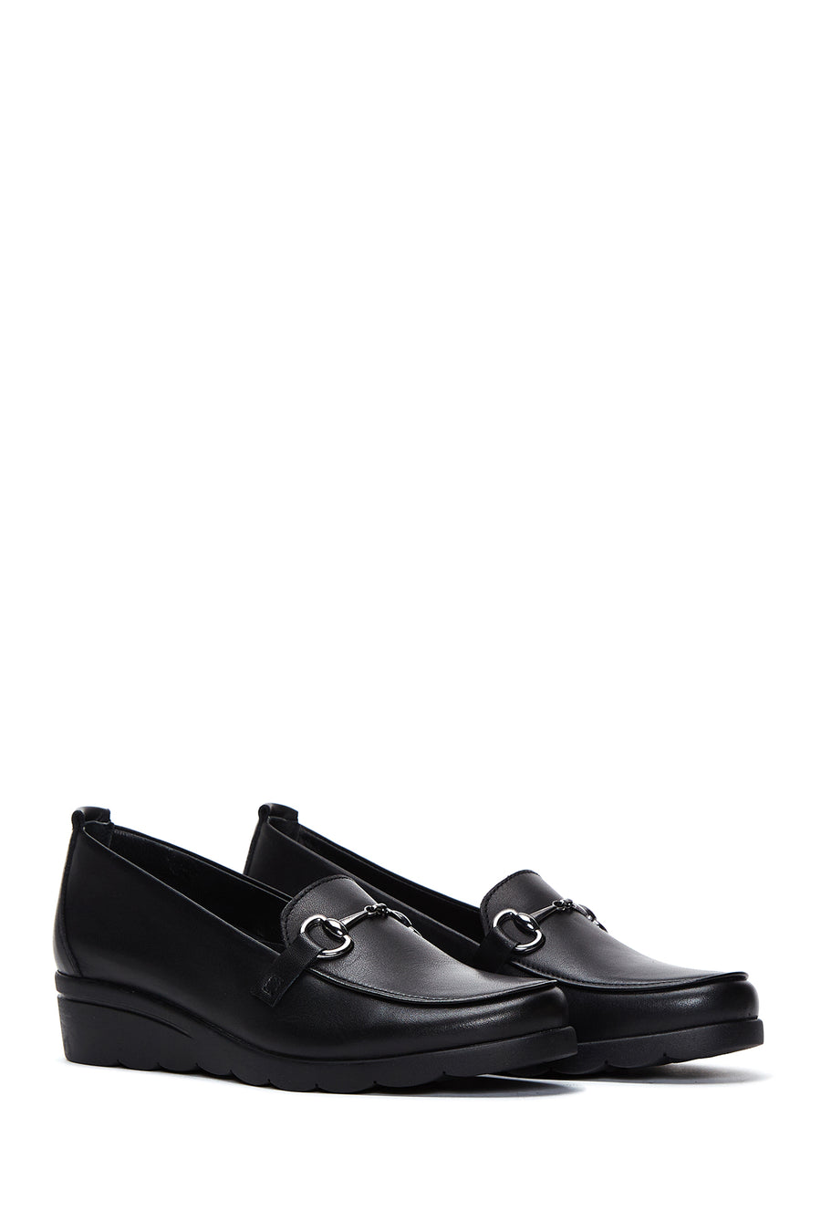 Women's Black Wedge Heel Leather Loafer