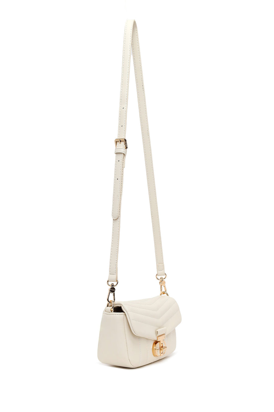 Woman Cream Long-Strap Quilted Mini Crossbody Bag