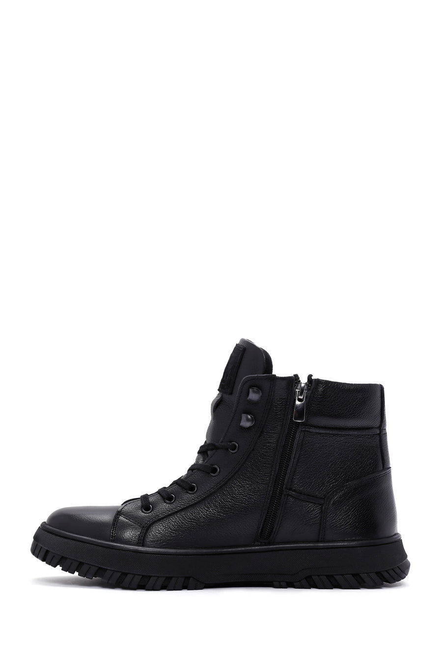 Men's Black Zippered Leather Boots