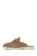 Women's Beige Buckle Suede Leather Slippers | Derimod