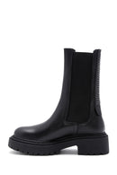 Black Women's Leather Casual Long Chelsea Boots | Derimod
