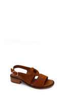 Women's Tan Suede Leather Sandals with Buckle | Derimod
