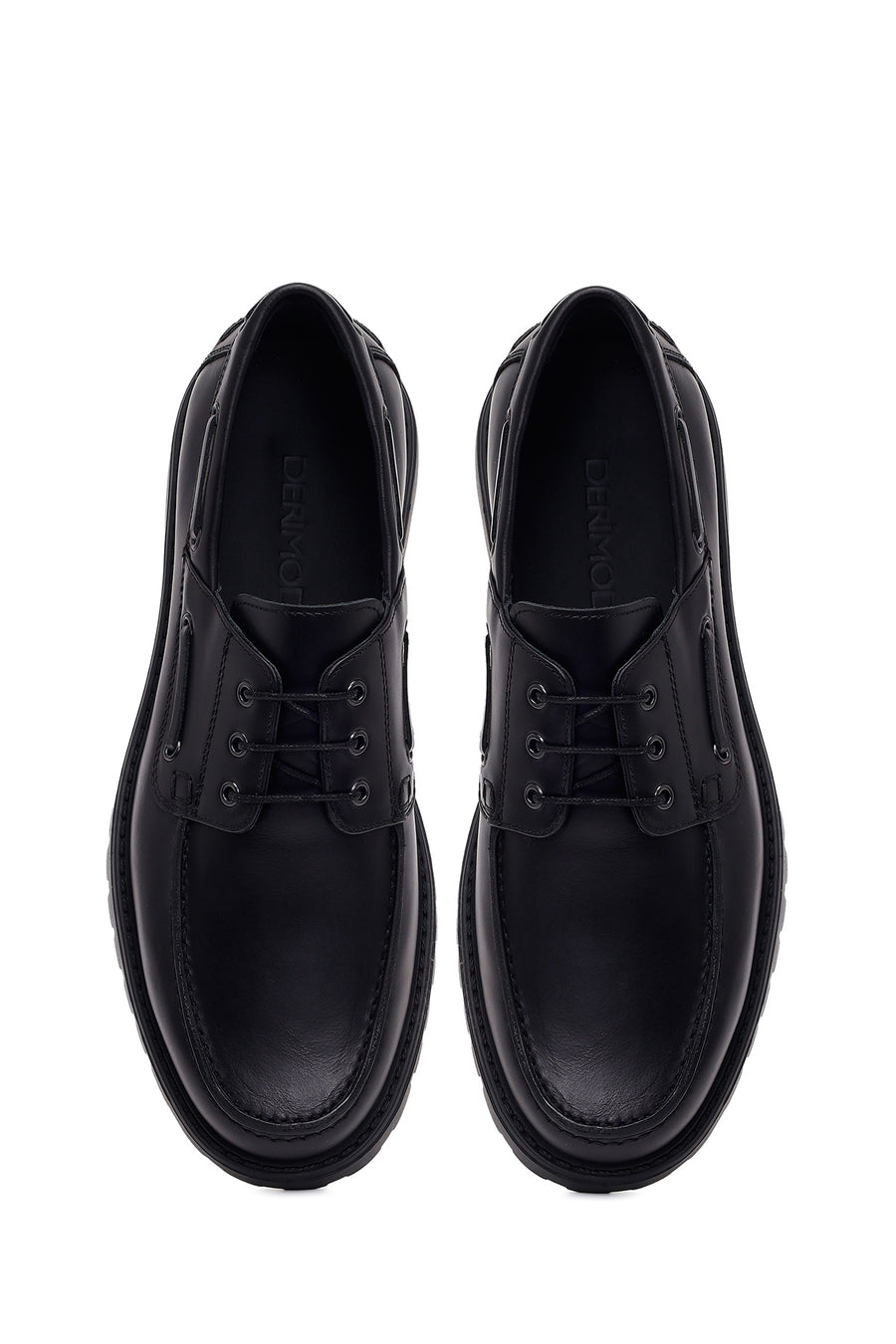 Male Black Lace-Up Thick-Soled Leather Casual Shoes