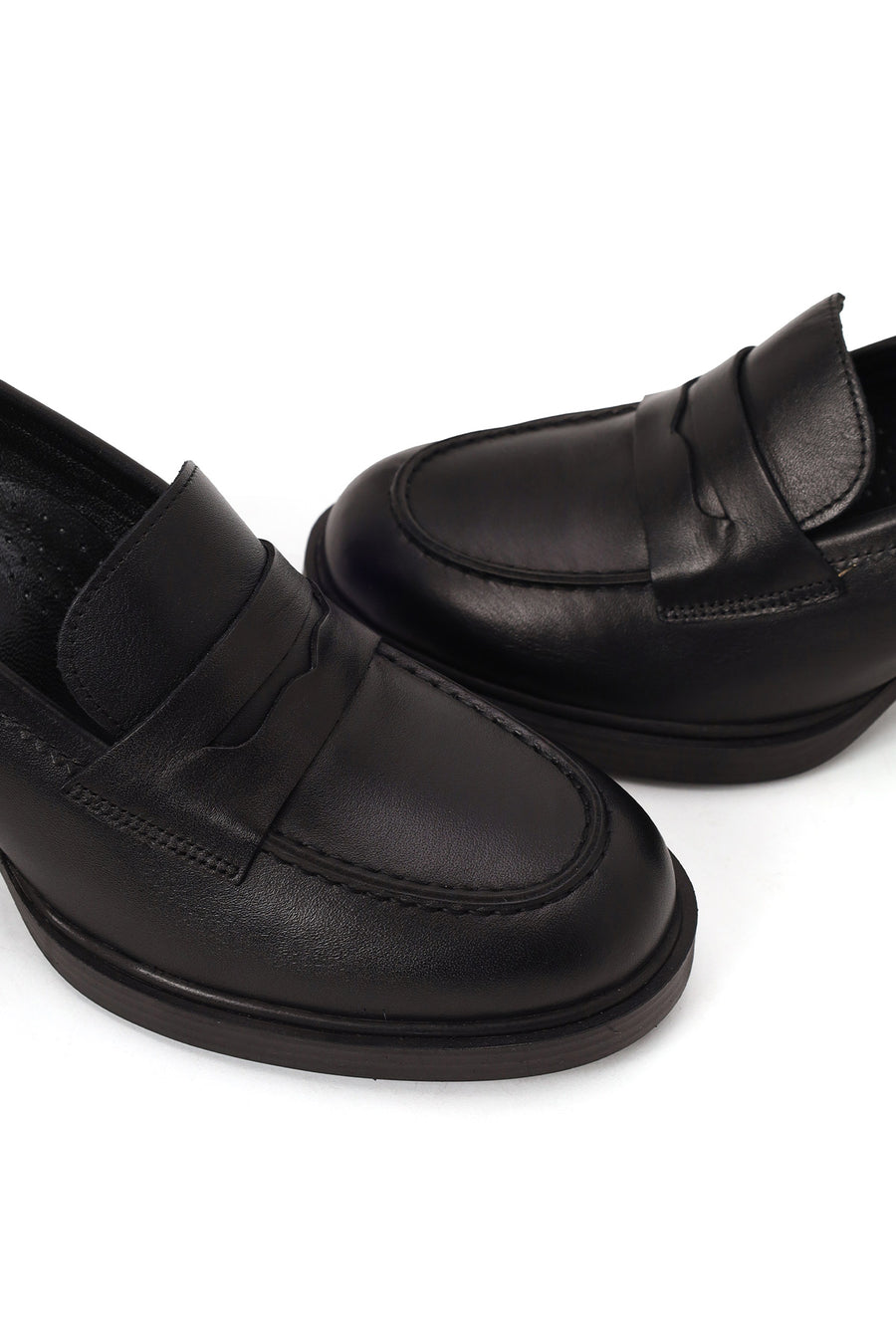 Kadın Siyah Kalın Topuklu Deri Maskülen Loafer