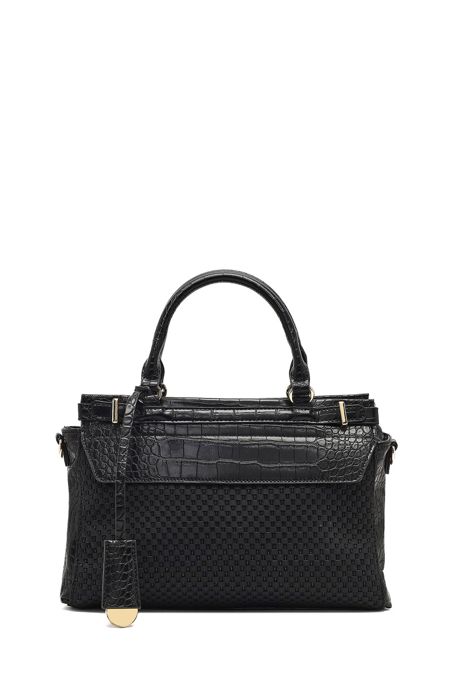 Women's Black Long Strapped Patterned Shoulder Bag