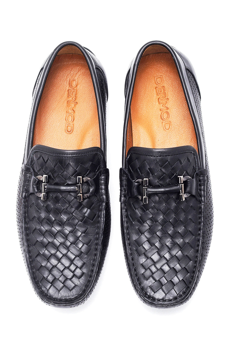 Erkek Siyah Deri Örgülü Casual Loafer