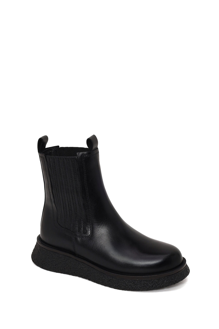 Woman Black Thick-Soled Leather Chelsea Boots