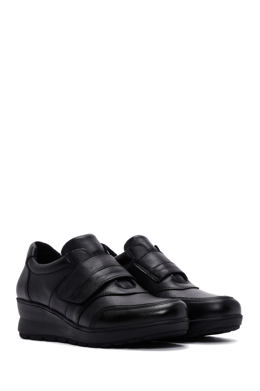 Women's Black Strappy Leather Comfort Shoes