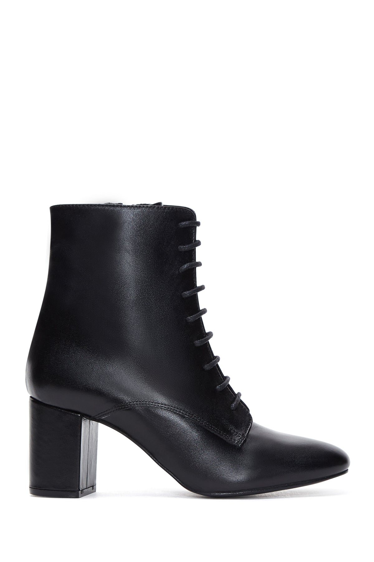 Women's Black Leather Zippered Heeled Boots 22WFD161518 | Derimod