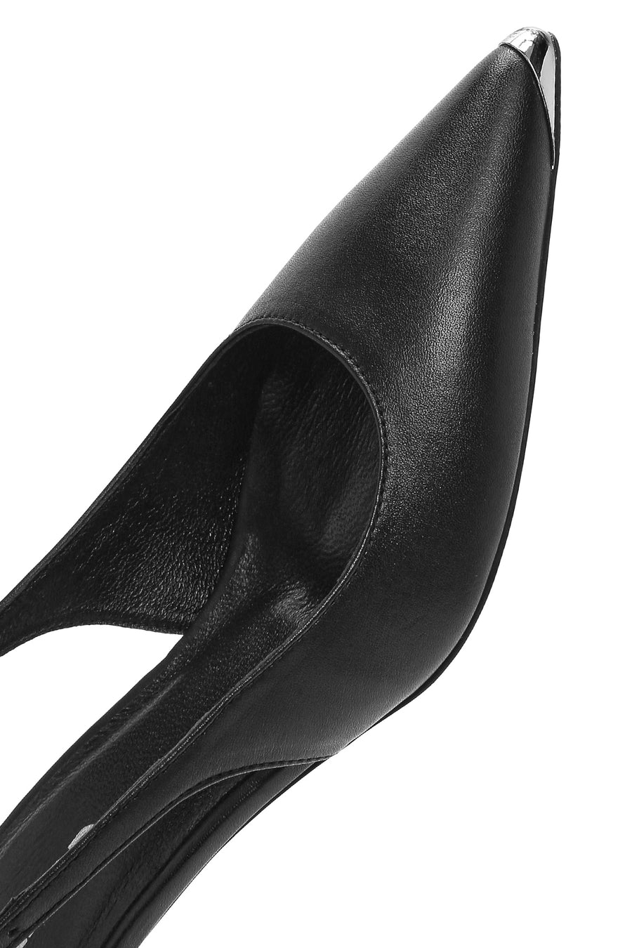 Women's Black Leather Low Heeled Slingback Shoes
