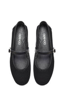 Woman Black Buckled Mesh Ballerine flats | Derimod