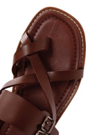 Women's Brown Ankle Buckle Flip-Flop Leather Sandals | Derimod