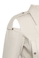 Avanti Woman Beige Off-Shoulder Short Biker Leather Jacket | Derimod