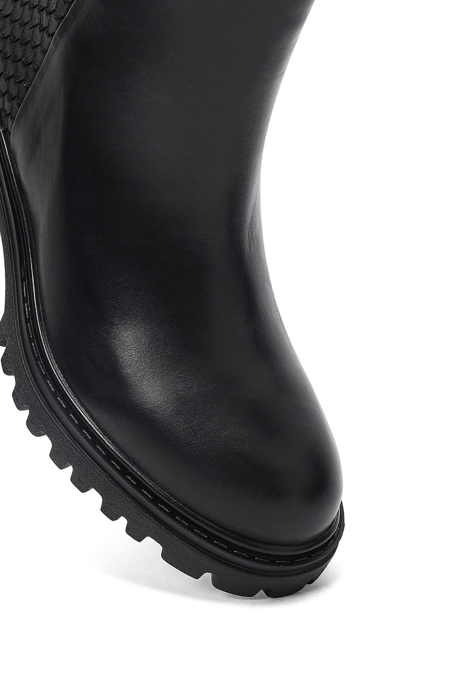 Women's Black Zippered Thick Heeled Leather Boot