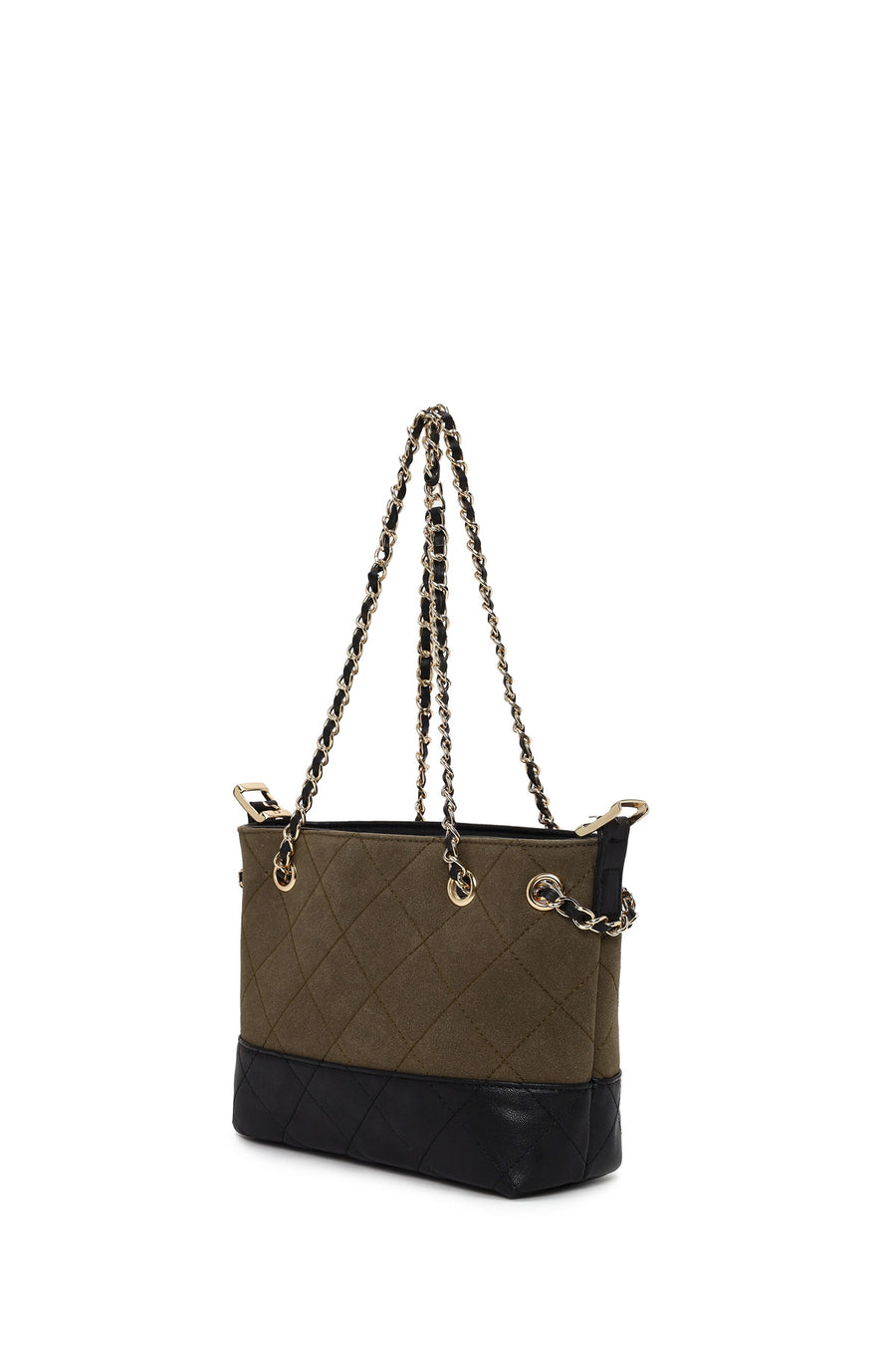 Woman Green Chain-Strap Suede Shoulder Bag
