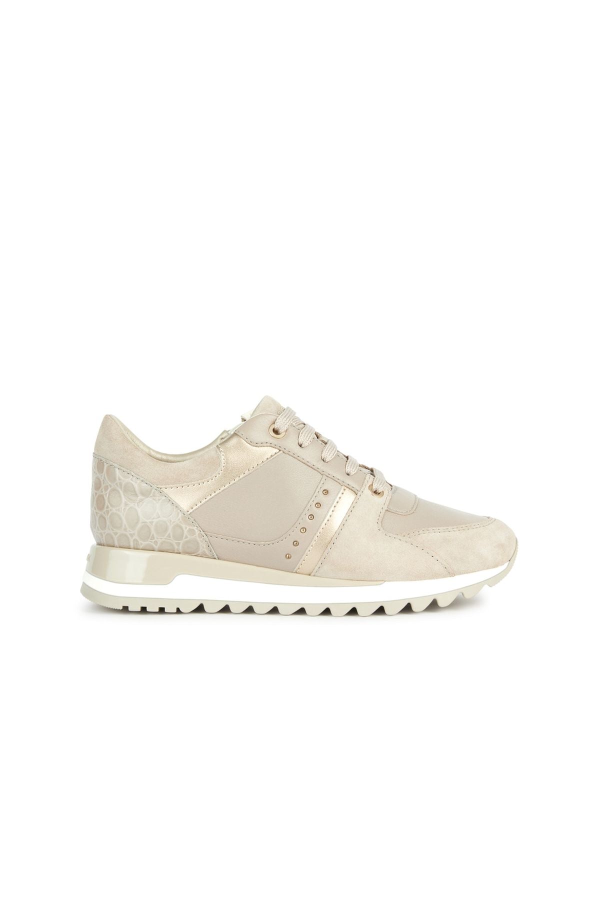 Geox Women's Beige Tabelya Leather Thick Heeled Lace-up Sneaker D36AQB08522C5004 | Derimod