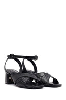 Woman Black Ankle-Buckle Printed Block-Heel Sandals | Derimod