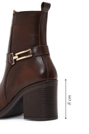 Women's Brown Buckle Chunky Heel Leather Boots | Derimod