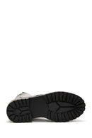 Women's Black Leather Zippered Flat Boots | Derimod