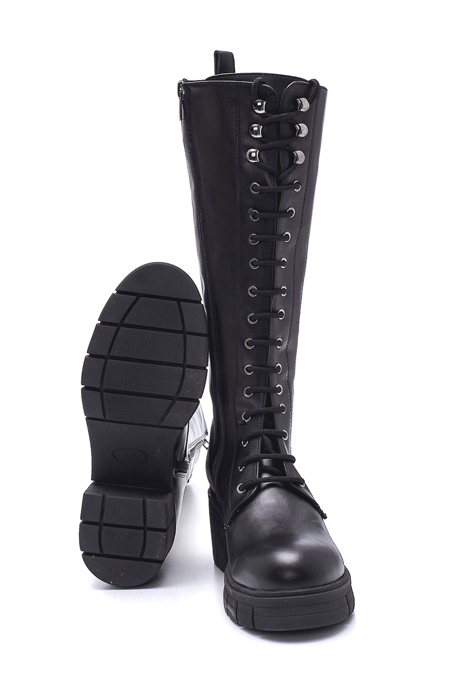 Women's Black Zippered Lace Up Boots