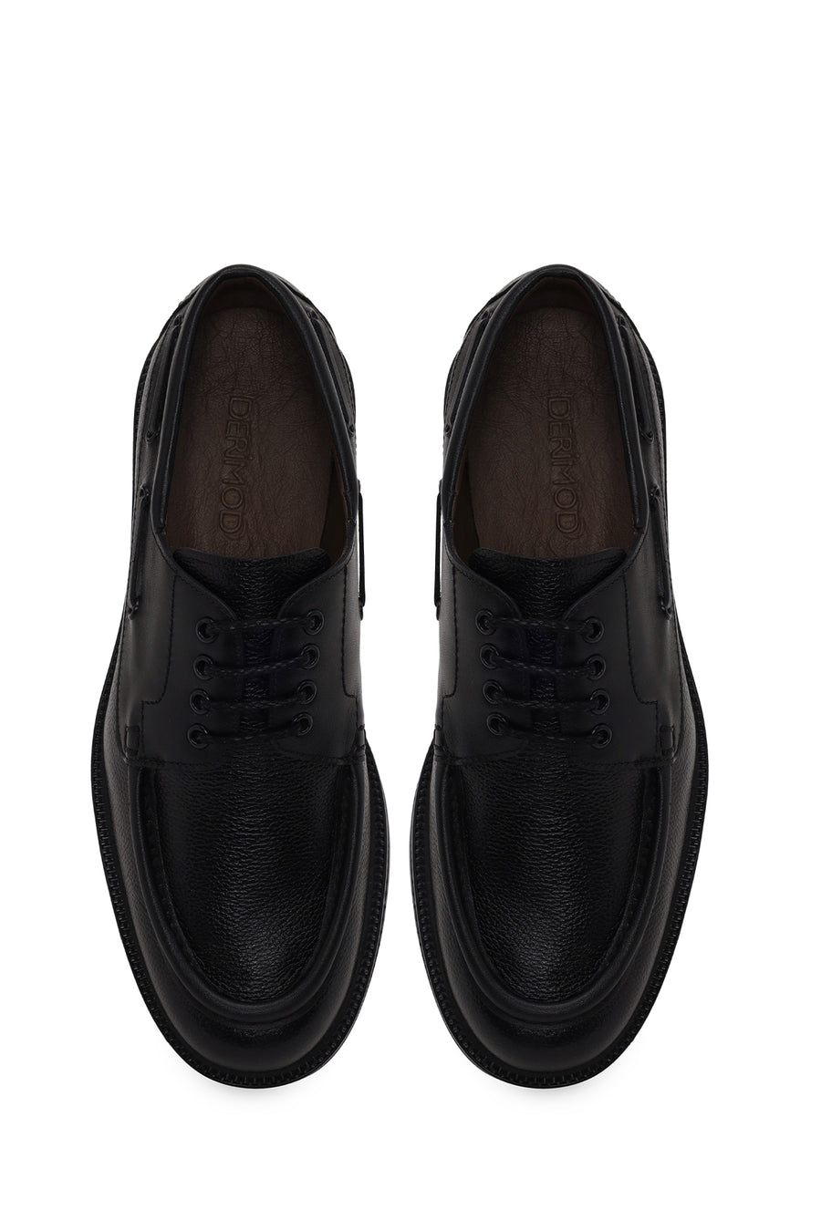 Male Black Lace-Up Thick-Soled Leather Casual Shoes