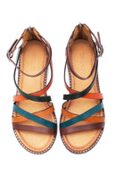 Women's Multi Color Leather Zippered Bodrum Sandals | Derimod