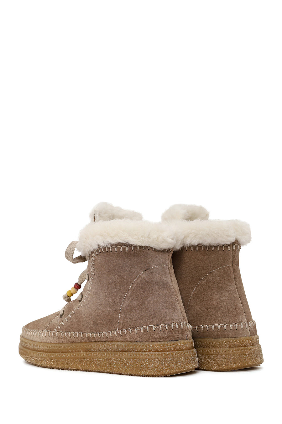 Woman Mink Lace-Up Thick-Soled Suede Teddy Boots