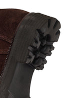 Woman Brown Lace-Up Zip Closure Suede Combat Boots | Derimod