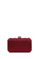 Woman Burgundy Long Chain Strap Stone-Embellished Mini Clutch Evening Bag | Derimod