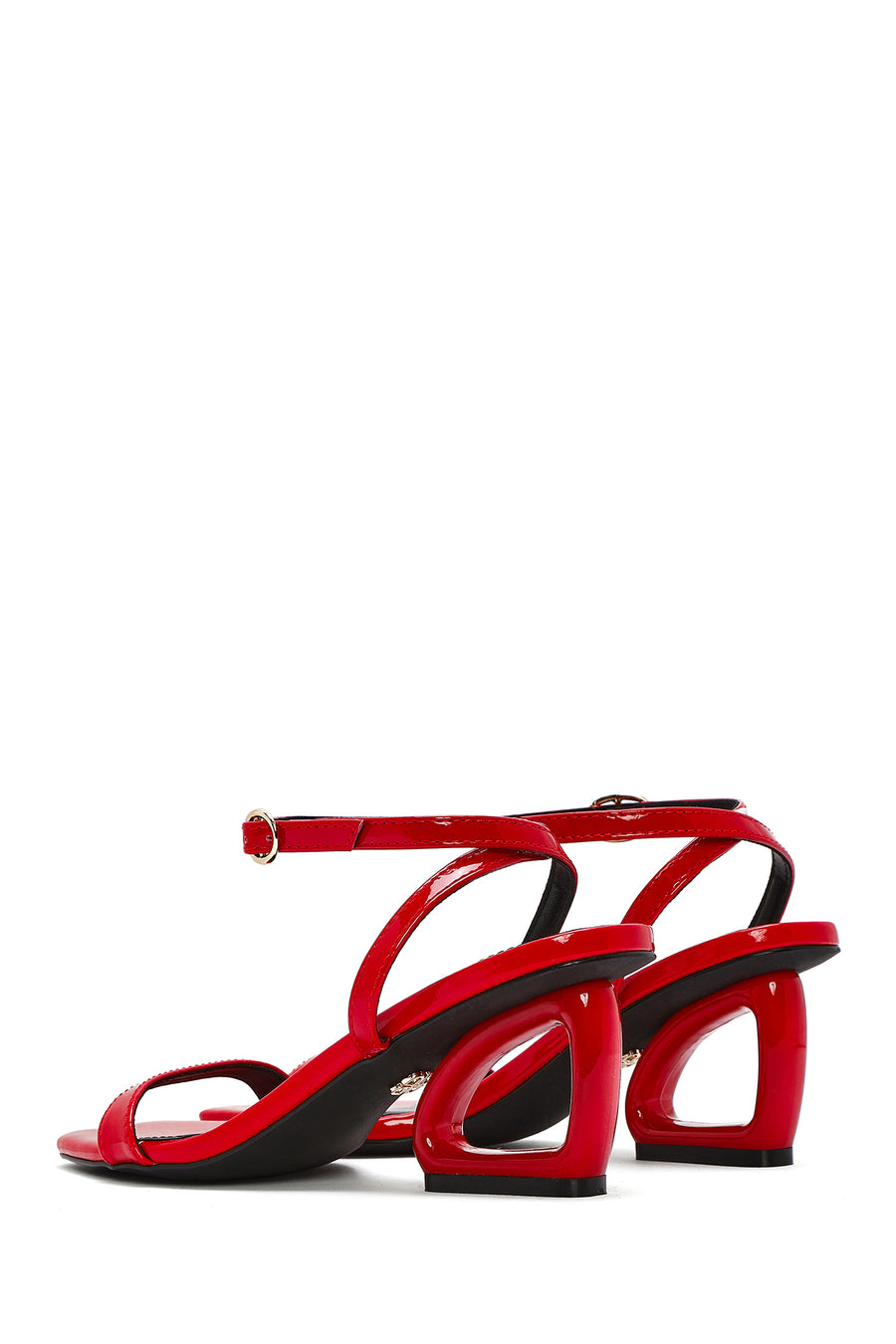 Women's Red Ankle Buckle Heeled Sandals