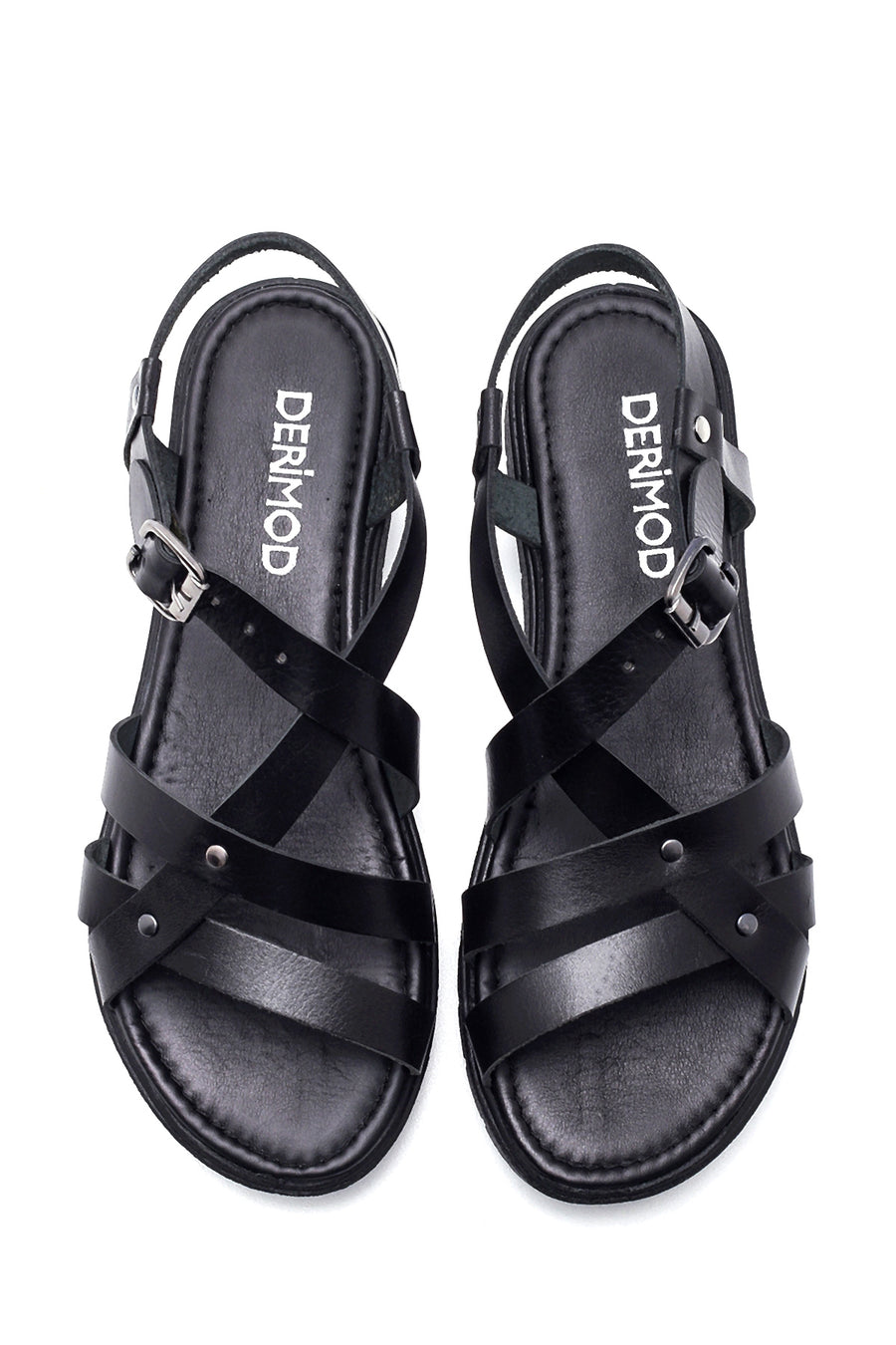 Women's Black Leather Flat Bodrum Sandals