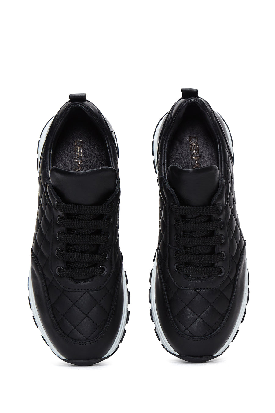 Kadın Siyah Bağcıklı Kapitone Desenli Deri Sneaker