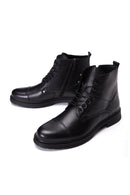 Men's Black Leather Flat Boots | Derimod