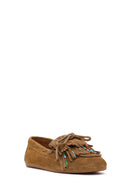 Women's Tan Tassel Suede Leather Loafer | Derimod