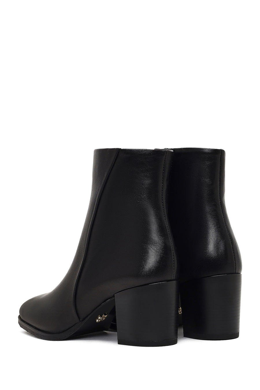 Woman Black Zip Closure Thick-Heeled Leather Boots