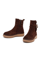 Woman Brown Zip Closure Suede Teddy Boots | Derimod