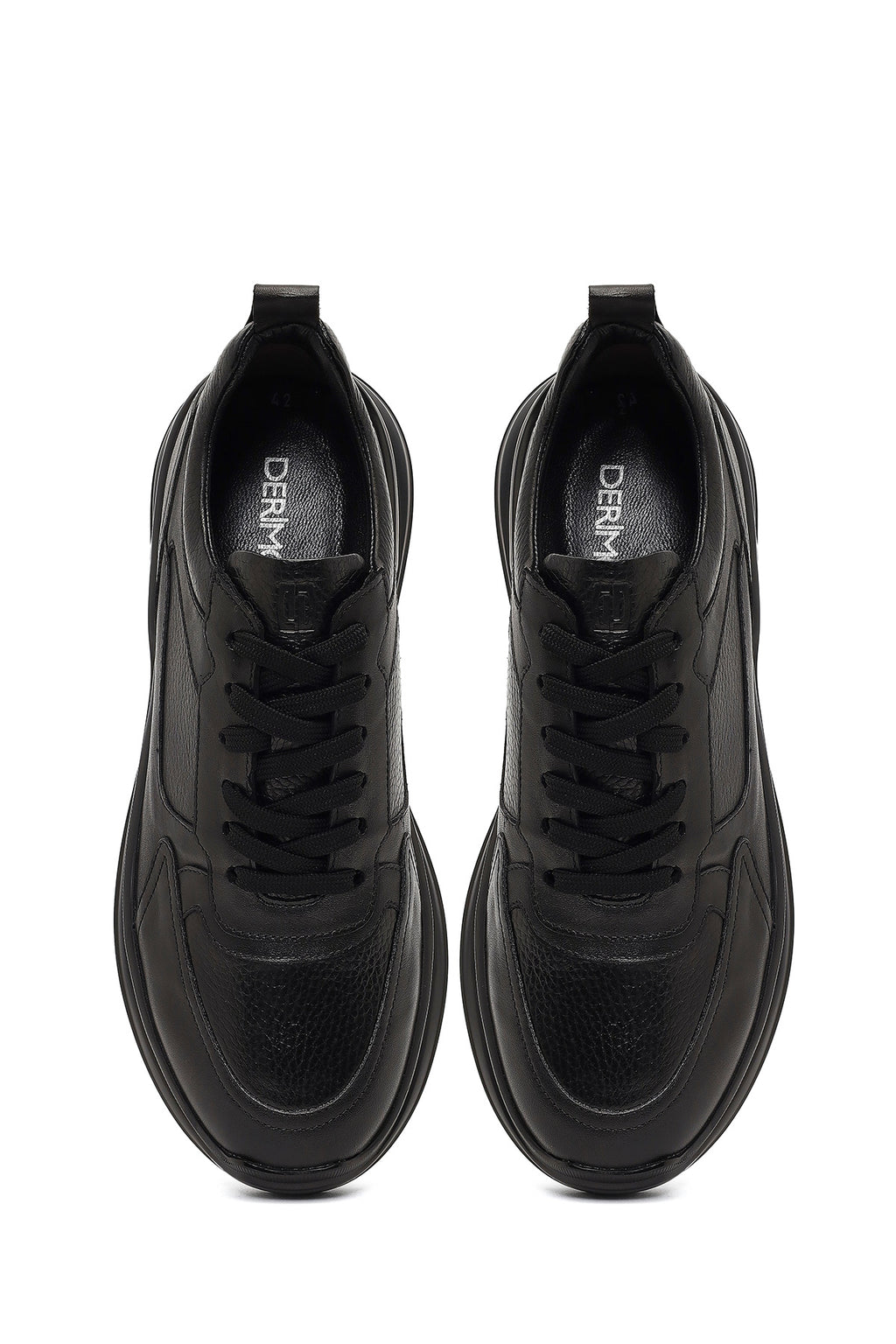 Erkek Siyah Bağcıklı Deri Sneaker