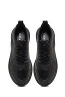 Erkek Siyah Bağcıklı Deri Sneaker | Derimod