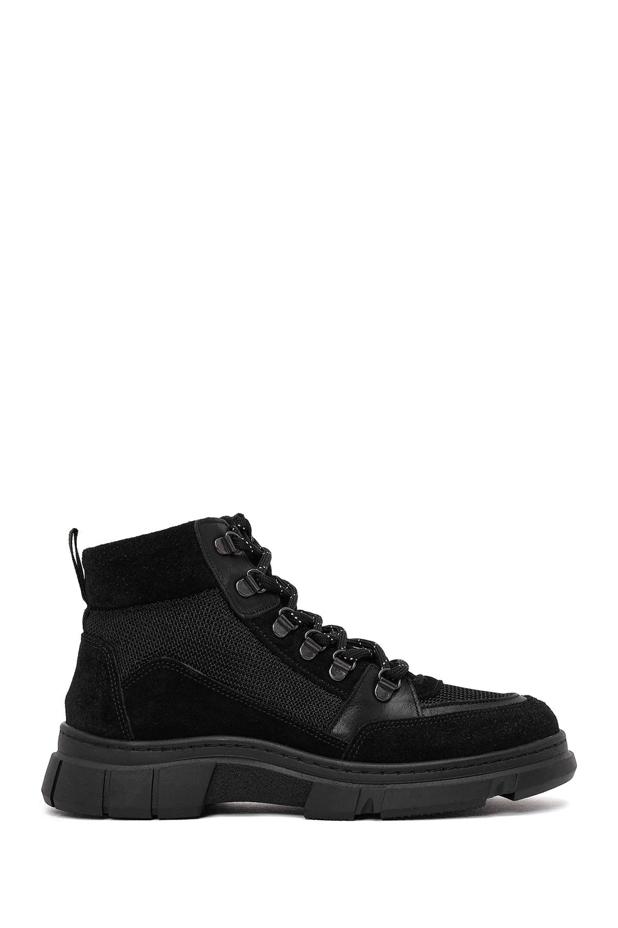 Woman Black Lace-up Thick-soled Suede Leather Combat Boots AF230013DK | Derimod