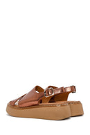 Women's Bronze Thick Soled Metallic Leather Comfort Sandals | Derimod