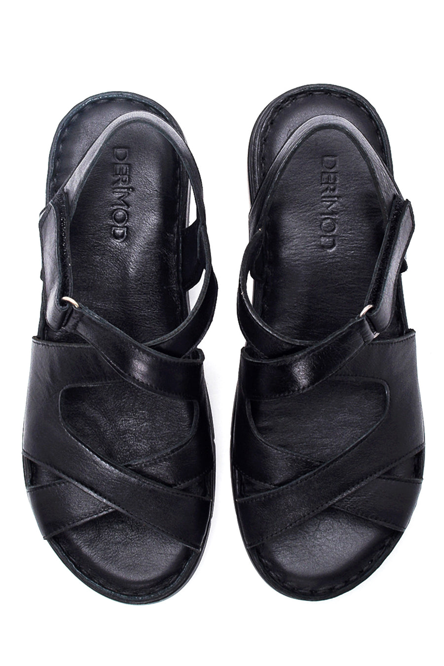 Women's Black Leather Comfort Sandals