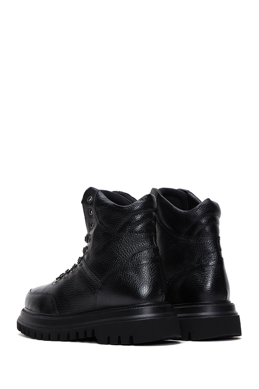 Women's Black Leather Flat Boots