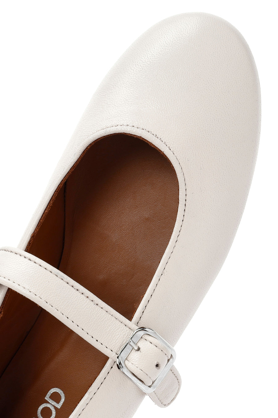 Women's White Buckled Leather Ballerinas